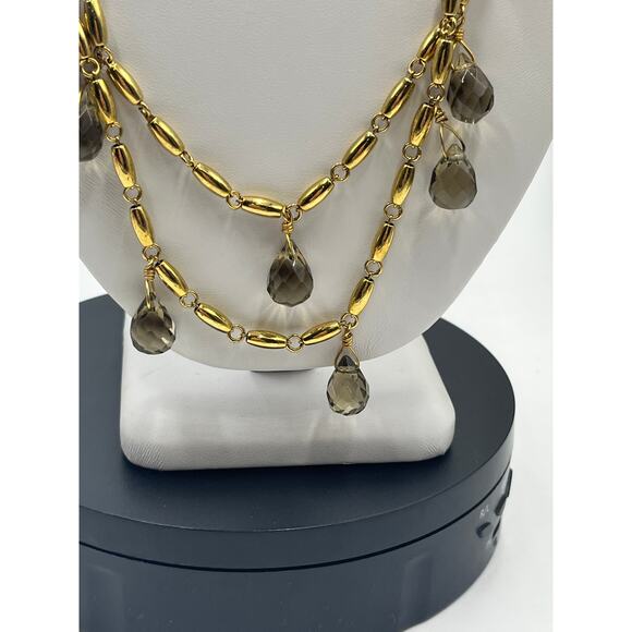 J. Crew Champagne Tan Colored Faceted Glass Drops Dangle Long Necklace - Picture 2 of 10